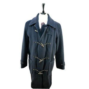 J. Crew Navy Blue Wool Horn Toggle Duffle Long Winter Coat Jacket Men's Medium